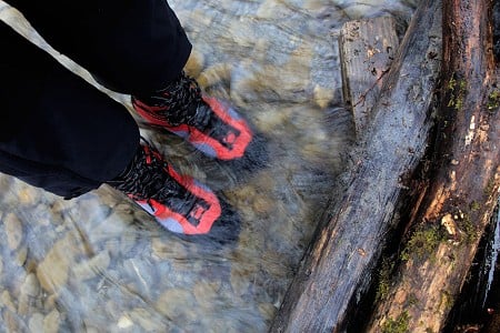 The Gore-Tex doing its thing in an ankle deep stream  © Jack Geldard - UKC