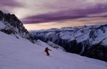 Henry Armitage enjoying the dusk colours and perfect snow on the Grand Montets.