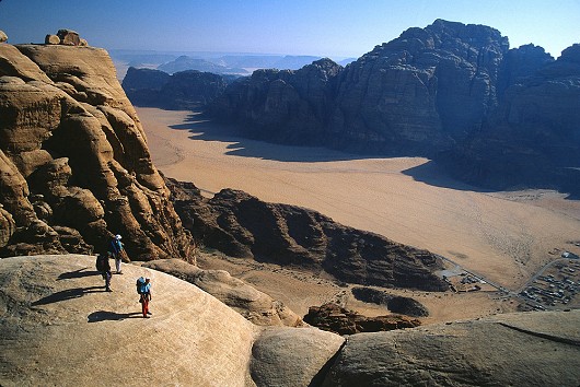 Bob, Brian and Vic descending Hammad's Route above Wadi Rum  © joemallia