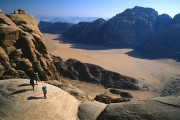 Bob, Brian and Vic descending Hammad's Route above Wadi Rum