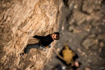 Climber having fun on an sport route in Oman