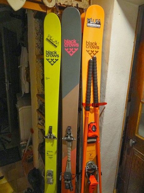Charlie Boscoe's current ski set up: lightweight, medium, heavy weight with alpine bindings.  © Charlie Boscoe