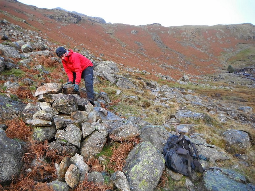 Repairing the cairn at Stickle Ghyll  © NT Fell Rangers