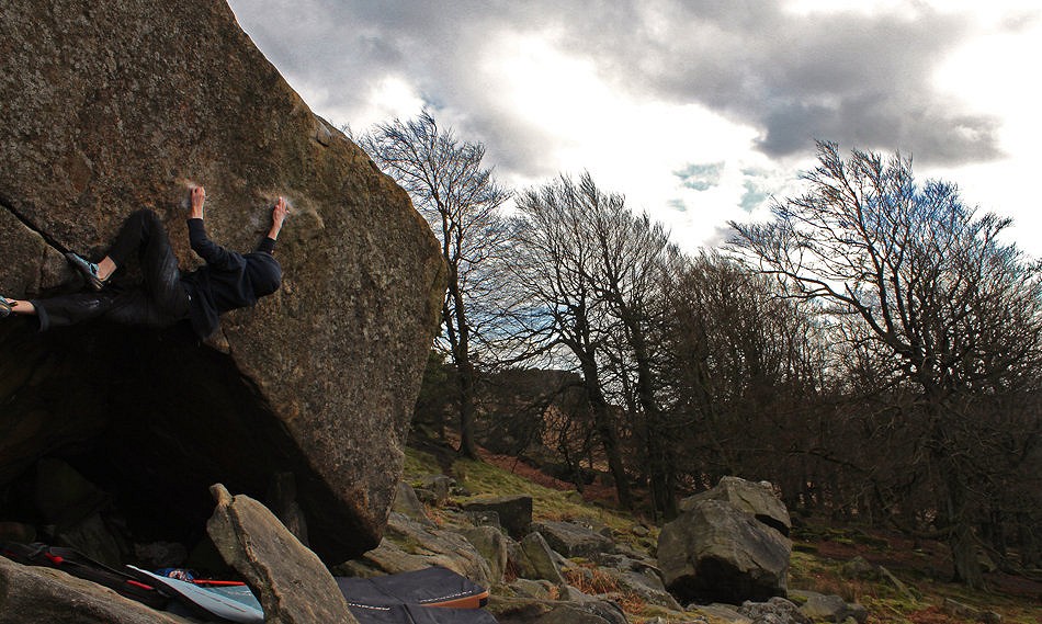James Squire climbing The Joker, 8A, Stanage Plantation  © Squire Coll.