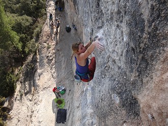 Sustained climbing on crimps and pockets on China Crisis, 8b+, Catalunya  © Nathan Lee
