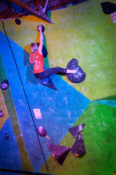 Mina Leslie-Wujastyk climbing to 3rd place in the women's final - CWIF 2014  © Paul Phillips - UKC