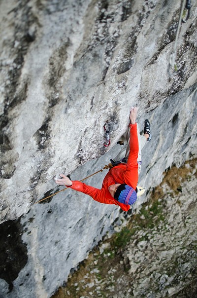 Alex Megos climbing Unjustified, 8c, at Malham  © Nick Brown (Outcrop Films)