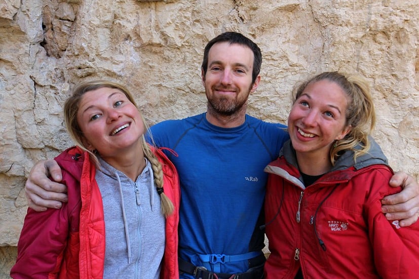 James McHaffie surrounds himself with the talented and enthusiastic Hazel Findlay and Maddy Cope  © Jack Geldard