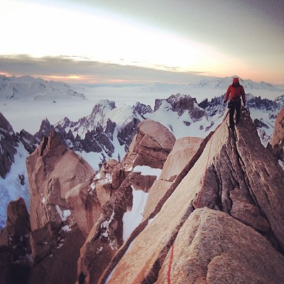 Sunset of day 3 on the summit of Poincenot.  © Alex Honnold / Tommy Caldwell