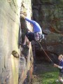 Rob on one of the routes we bolted at Frosgmouth - Horoscope 6b