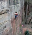 Naomi Buys on "Gathering Sun" (E7 6c) at Nesscliffe