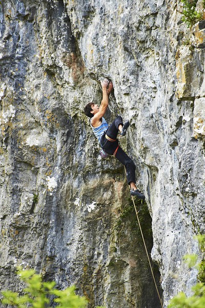 Tom Newberry climbing his first 8c, Death Star, Cheddar Gorge  © Tom Hargreaves