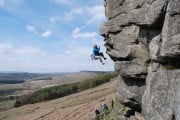 Getting spat off the crux of The Link, Stanage Popular.<br>© Darren Percival