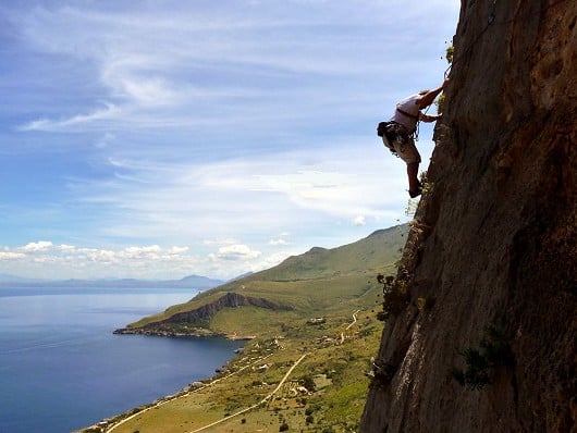 John leading the traverse with spectacular views all around.  © Simon Alden