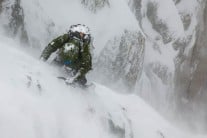 Jakob seconding the first pitch of Bournier Vogler. Full on winter conditions, with loads of loose snow and spindrift.