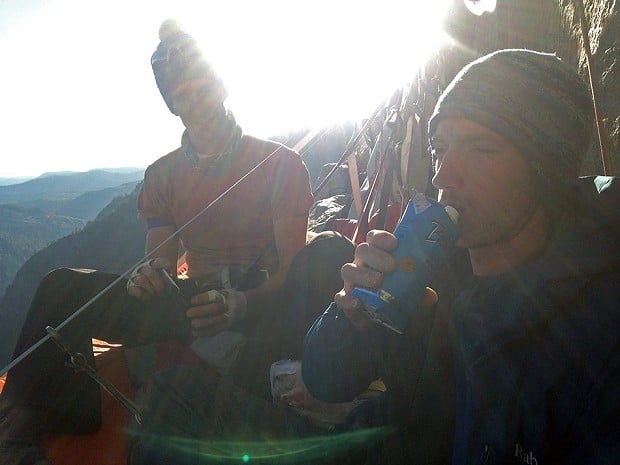 Dan Mcmanus and James McHaffie hanging out on Long Ledge on El Capitan  © Hazel Findlay