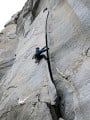 Trad climbing on granite in Cadarese, Italy
