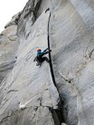 Trad climbing on granite in Cadarese, Italy