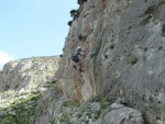 Fred jug hauling on the initial steep section Ammohostos Vasilevousa, 6a, Summertime, Main, Kalymnos.