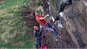 Jordan Buys on the first ascent of The Onlooker, E8 6c, Newchurch Quarry  © Nick Brown/Boreal (Video Still)