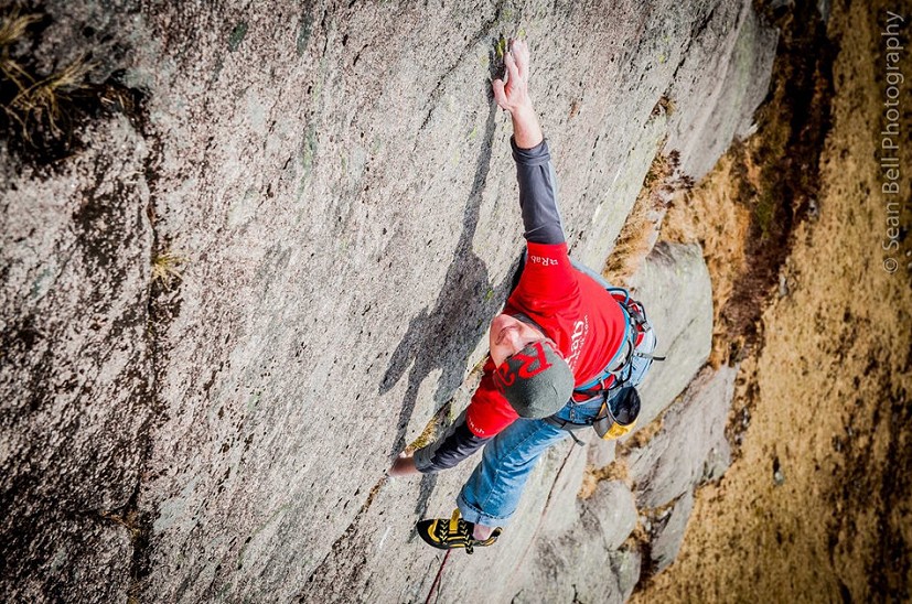 Kev Shields making big moves on the first ascent of Arrakis Taught, E3  © Sean Bell