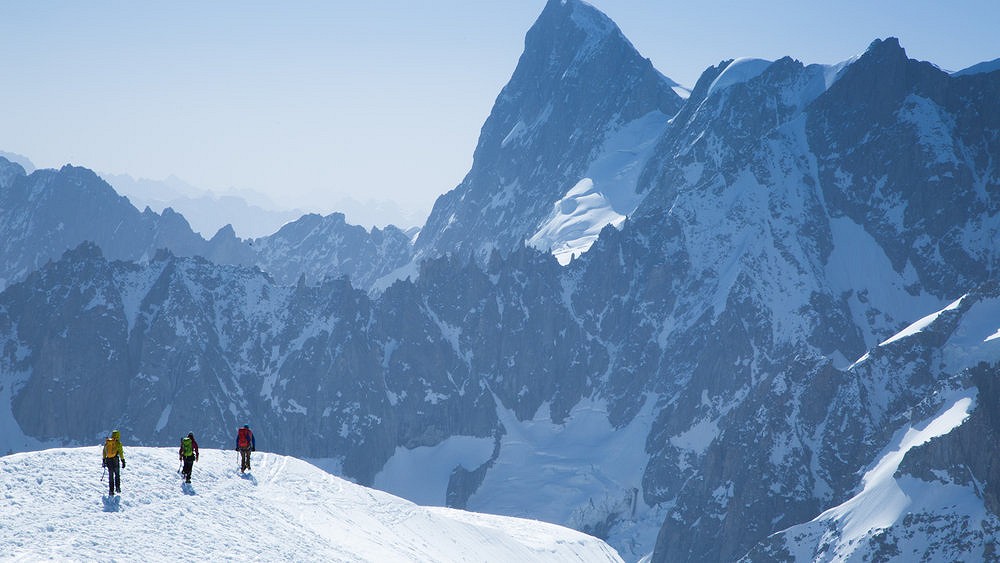 The Arc'teryx Alpine Academy with the Grandes Jorasses in the background  © Arc'teryx