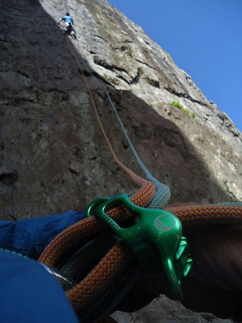 Belaying Right Wall - the classic E5 on Dinas Cromlech  © Tim Neill