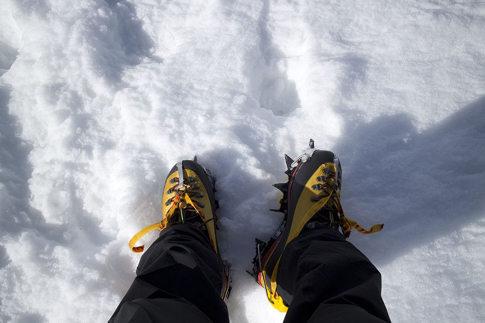 The La Sportiva Nepal Cube GTX with crampons  © Jack Geldard Collection