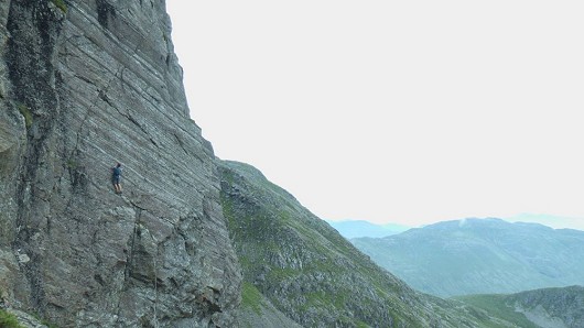 Caff @05:20 on FastBurn E2 5b Flat crags route 7 of his '100 Extremes in the Lakes in day' journey  © simondgee