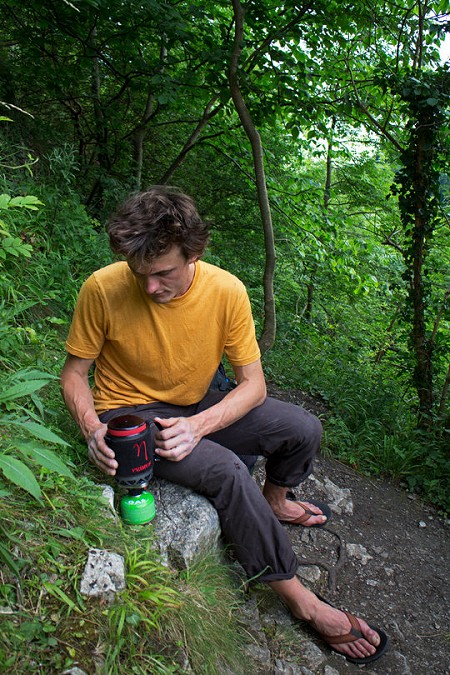 The author having a quick brew at the base of High Tor  © Rob Greenwood - UKC