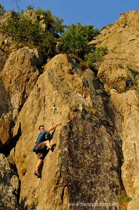 James McHaffie climbing 'Green Eggs and Ham' Castle Rock of Triermain, E1 5c  © Henry Iddon