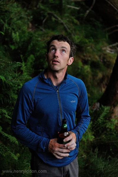 James McHaffie enjoying a beer after soloing 100 Lakeland Extremes in a day.  © Henry Iddon