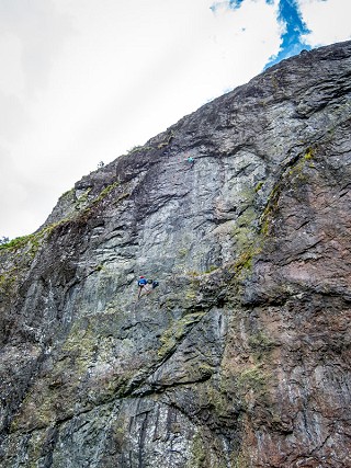 Niall McNair on P2 of a new E7 at Creag A'Bhancair  © Fraser