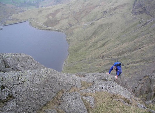 Savouring the exit of Jack's Rake, Pavey Ark  © John Forster