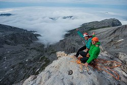 Nina Caprez and Cédric Lachat on top Naranjo de Bulnes, 2529m  © Sam Bié