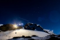 Gnifetti Hut at night with ISS and Cassiopeia