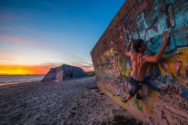 Bouldering at sunset on Noirmoutiers island