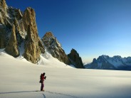 Emily Roo Saying goodbye to the sunshine for a few hours. Grand Capucin on the left and Aiguille Verte in the distance.