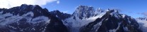 Panoramic of Mer de Glace and Grandes Jorasses from above the Couvercle hut