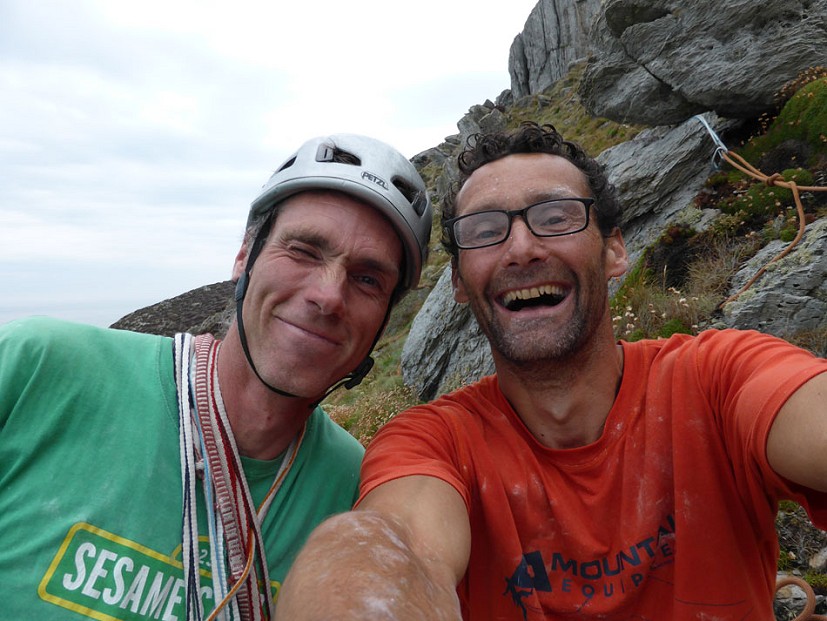 Tim 'Big Bird' Neill and Nick Bullock safe on the top of Mr Softy  © UKC Articles