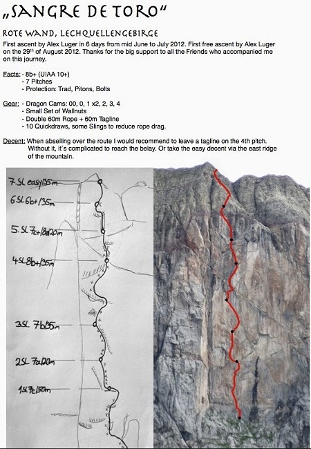 Sangre de Toro Topo, Rote Wand South Face (230m, 8b+ trad and minimal bolts)  © Alex Luger Collection