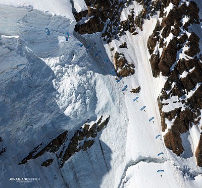 Aaron Durogati speed flying the Breithorn north face  © Jonathan Griffith