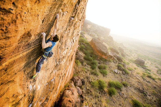 Kilian Fischuber in action on the project line at Badami, India  © Redbull