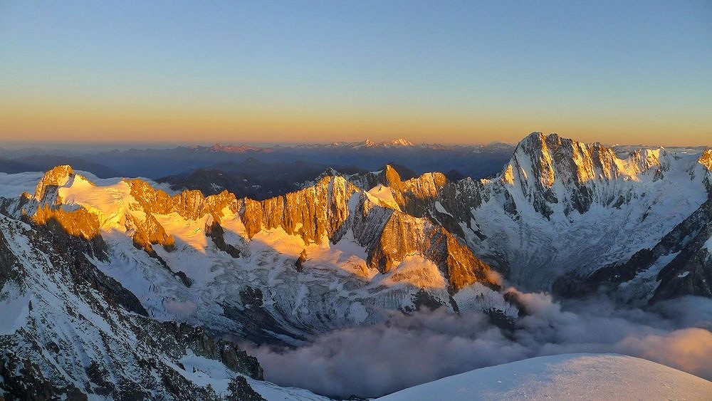 The North Face of the Grandes Jorasses (right) after topping out the Gabarrou Silvy  © Fred Degoulet