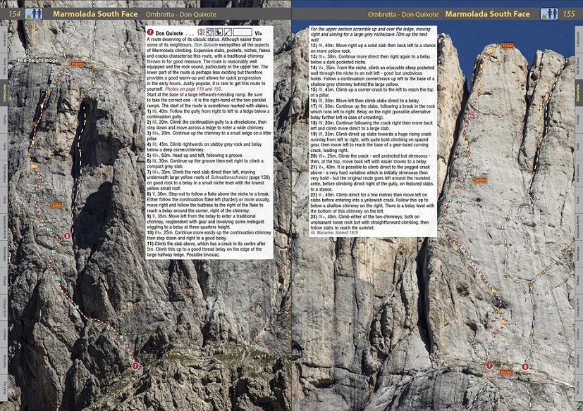 The routes on the Marmolada are split between two pages  © Rockfax