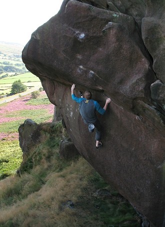 Ned on the first ascent of Slow Show, 7C/E6 at Ramshaw  © Jon Fullwood