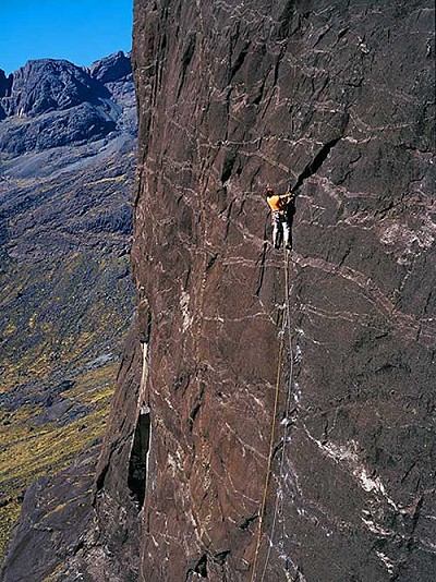 Dave Birkett on the first ascent of Skye Wall in 2007  © Al Lee - Posing Productions