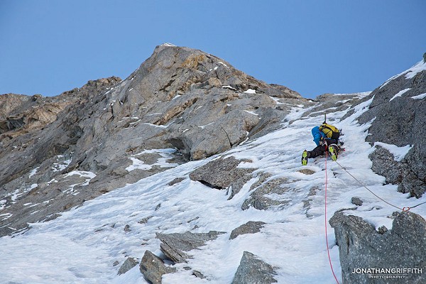 Korra Pesce on the first run out ephemeral ice pitch  © Jon Griffith - Alpine Exposures