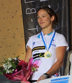 Caroline on top of the podium in Chamonix  © UKC Articles