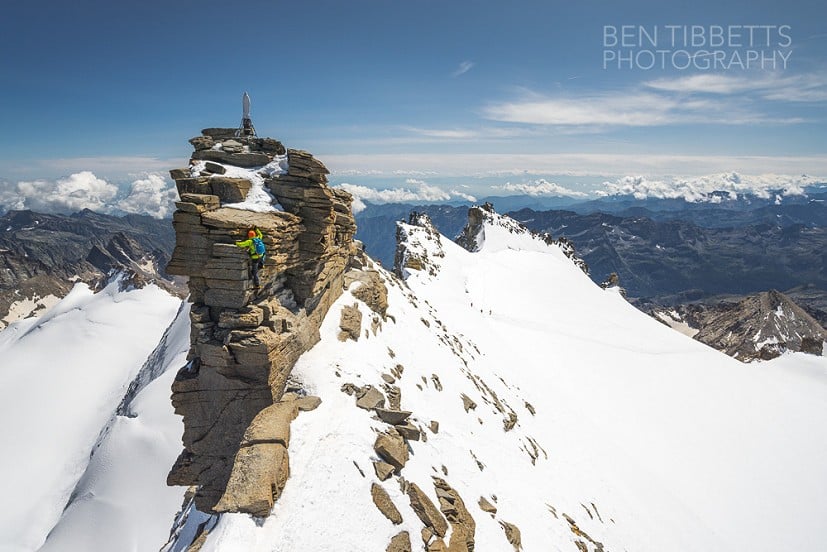 Misha Gopaul on the summit block of the Grand Paradiso  © Ben Tibbetts